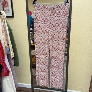 Hollister Pink & White Wave-Print Wide Leg Pants